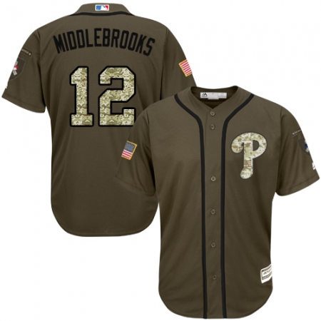 Youth Majestic Philadelphia Phillies #12 Will Middlebrooks Replica Green Salute to Service MLB Jersey