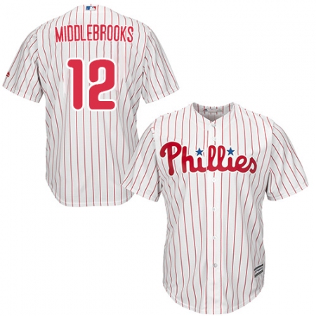 Youth Majestic Philadelphia Phillies #12 Will Middlebrooks Replica White/Red Strip Home Cool Base MLB Jersey